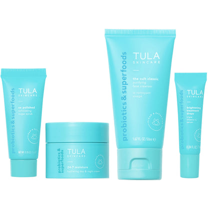 TULA On-The-Go Best Sellers Travel Skincare Kit, 4-Piece Discovery Set