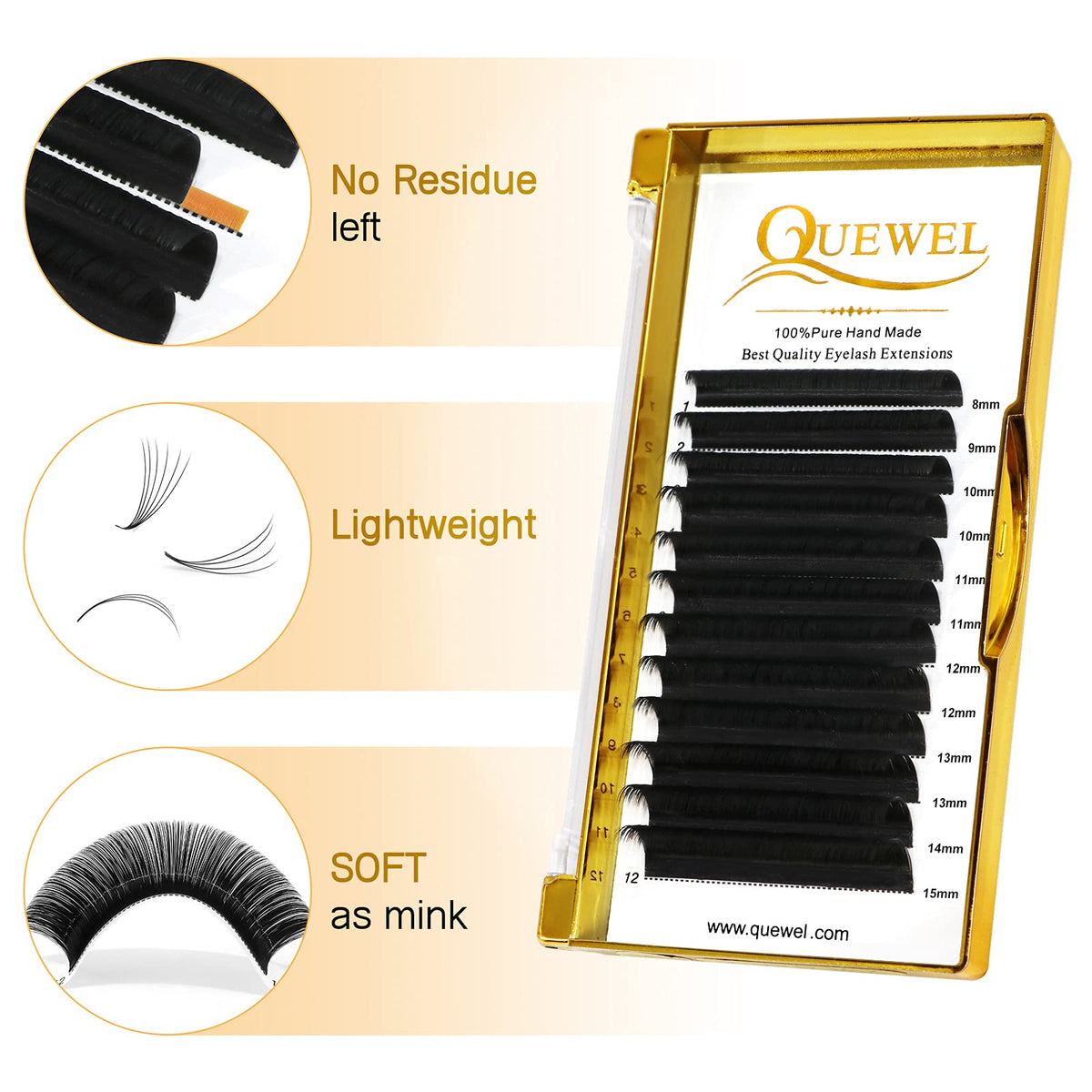 QUEWEL Easy Fan Lash Extensions 0.07mm D Curl Eyelash Extensions 8-15mm