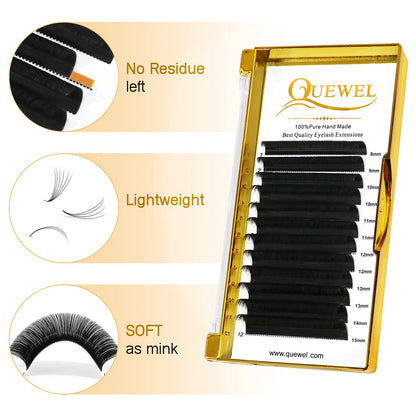 QUEWEL Easy Fan Lash Extensions 0.07mm D Curl Eyelash Extensions 8-15mm