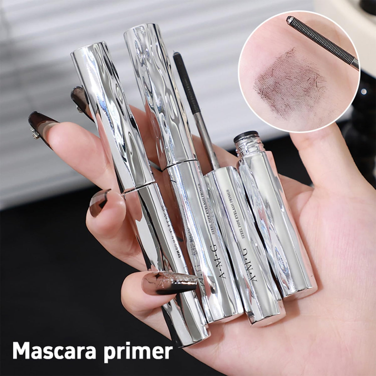 Iron Wand Mascara,New Metal Curl Waterproof Mascara, Tubular Eyelash Primer Waterproof Long Curling, Brushless Mascaras for Natural and Non-smudged Eyelash,Black (Pack of 1)