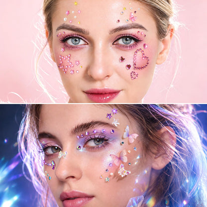 FANDAMEI Face Gem Stickers, 15 Sheets Self Adhesive Face Gems, Bedazzling Rhinestone Stickers for Face Body Hair Nail Art, Multi-Style Sticker Gems Jewel Stickers for Kids Women Halloween Make Up