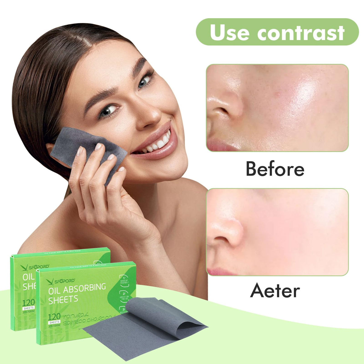 SFOPORD 4 Pack (480 sheets) Oil Absorbing Sheets with Bamboo Charcoal
