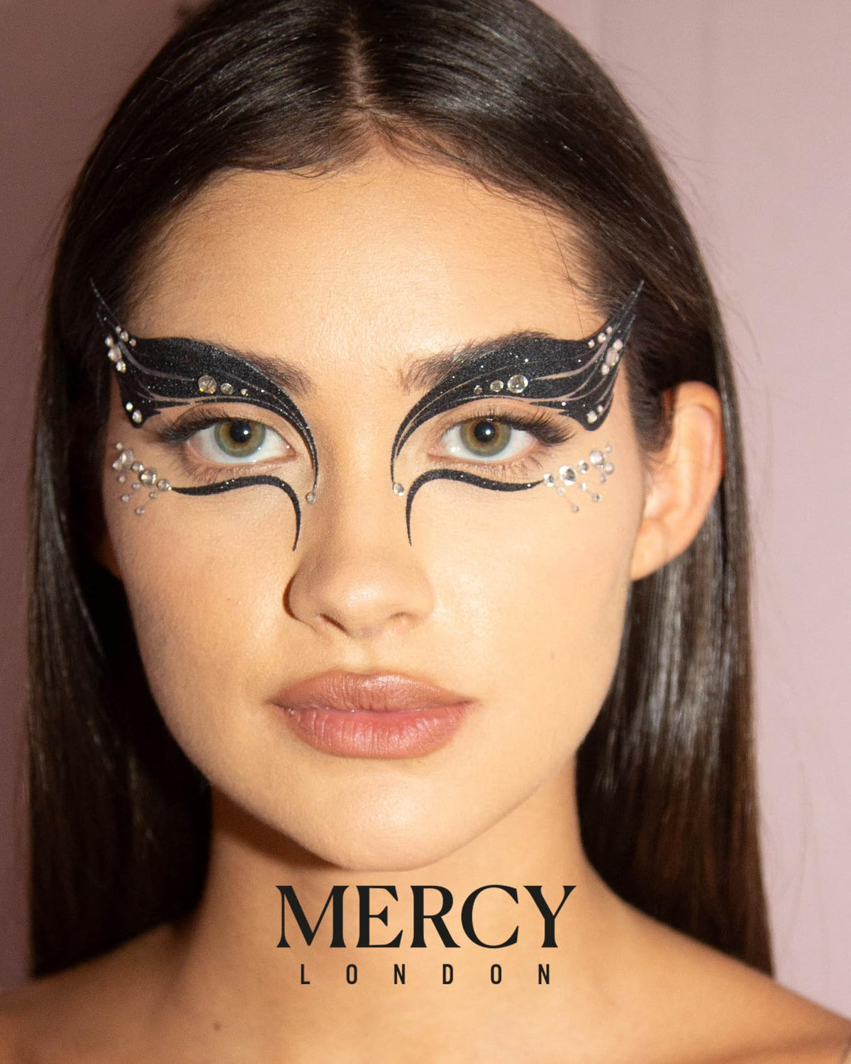 MERCY LONDON Black Swan Face Jewels Ballet Costume Accessories Face Gems Jewels All In One Headpiece Stick On