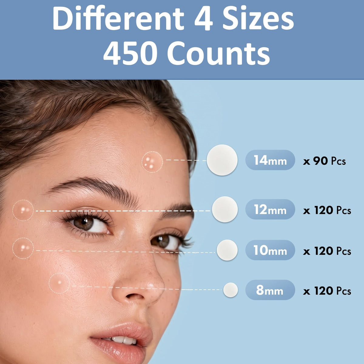 Hellados™ 450 Pimple Patches For Face, 4 Size Hydrocolloid Acne Patches