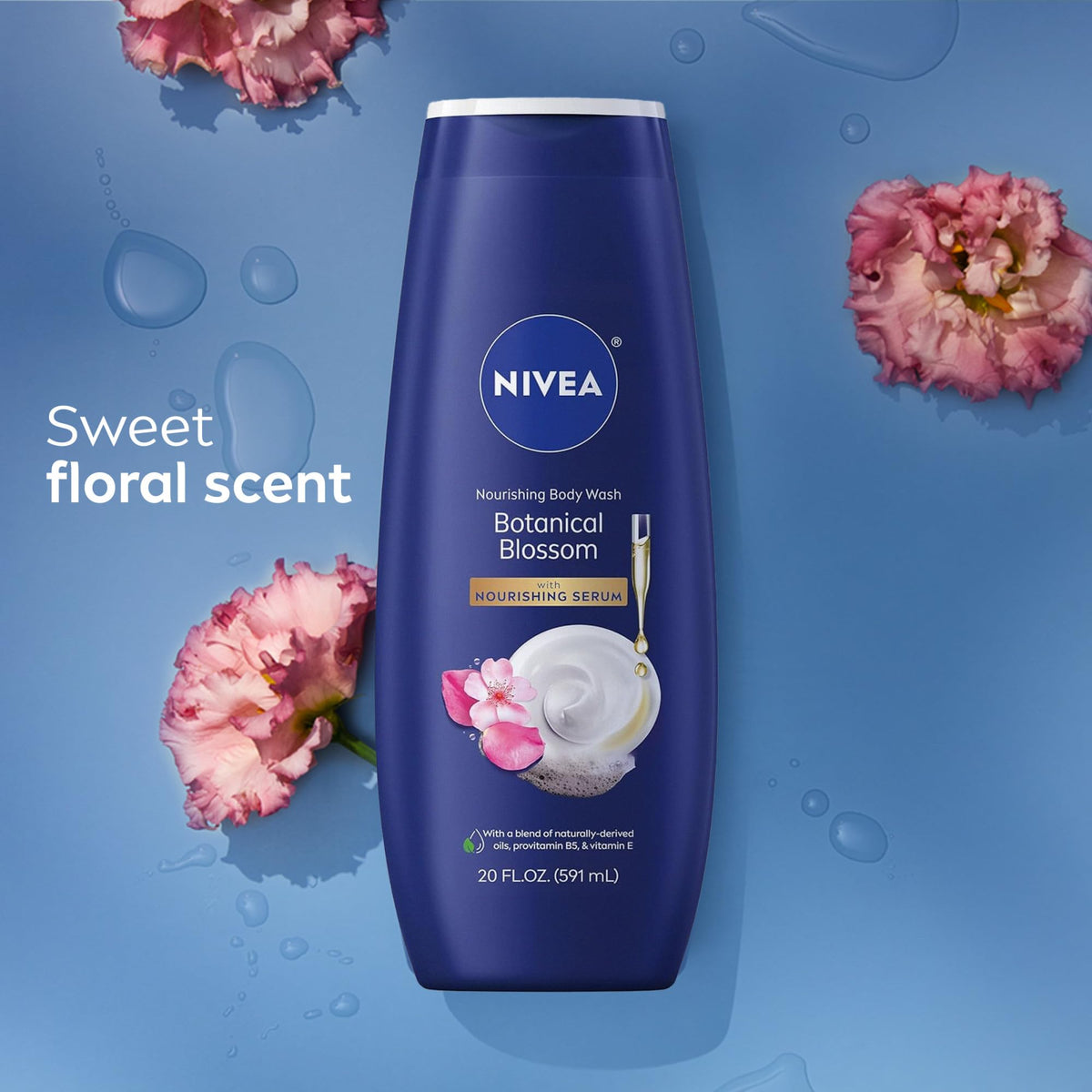 NIVEA Nourishing Botanical Blossom Body Wash, Nourishing Serum, 20 FL OZ