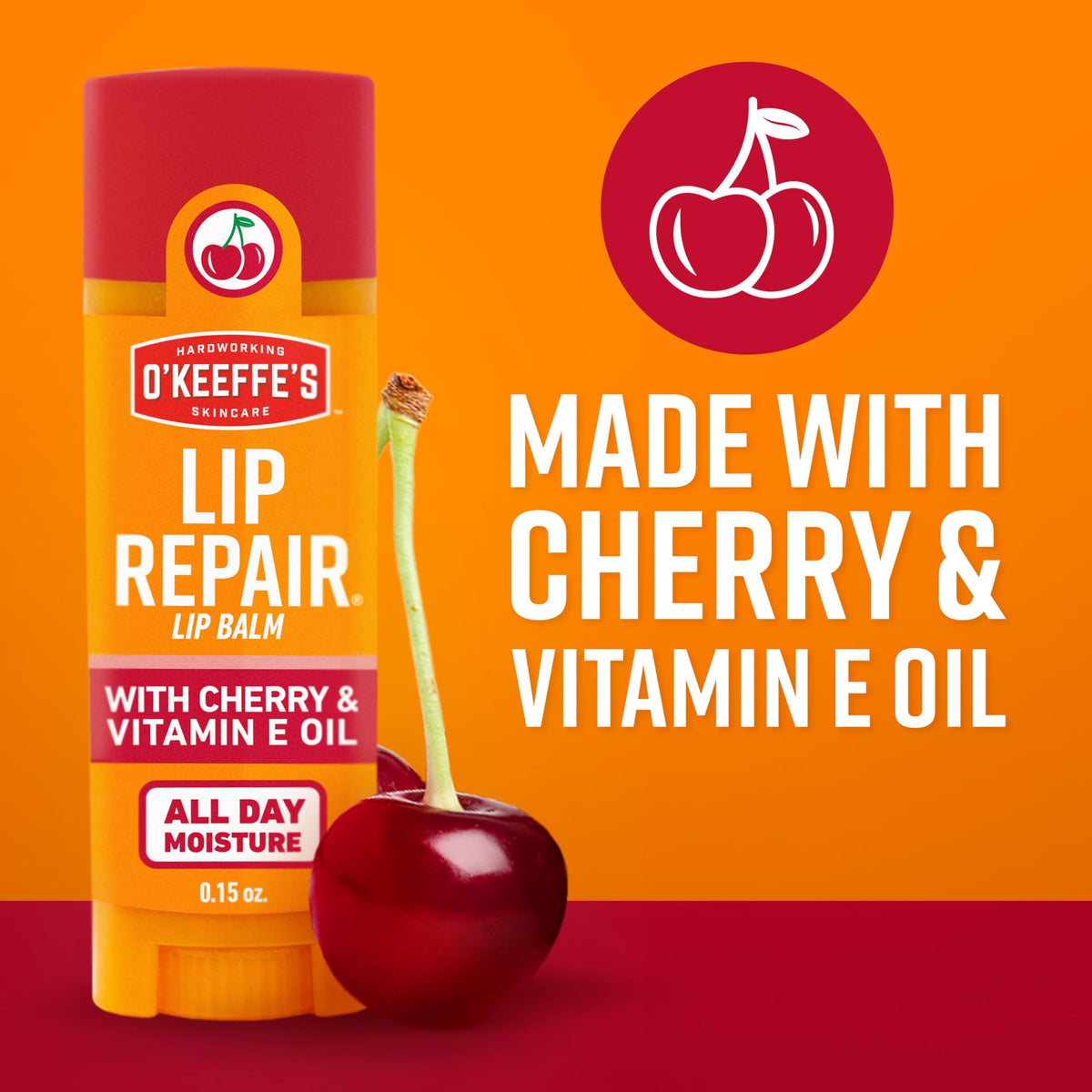O'Keeffe's Lip Repair Balm Stick with Cherry & Vitamin E Oil, 3-Pack