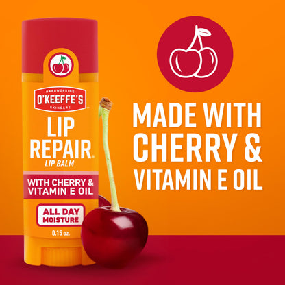 O'Keeffe's Lip Repair Balm Stick with Cherry & Vitamin E Oil, 3-Pack