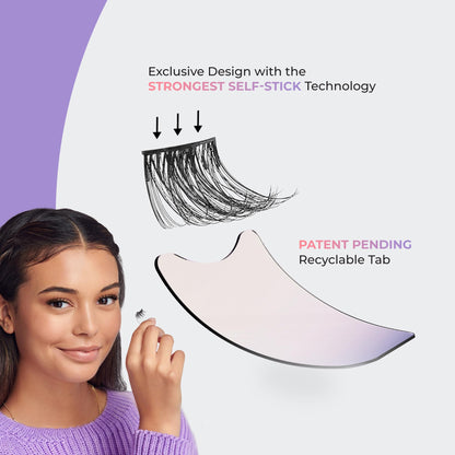 Kiss Impress Falsies Easy Tab Press On Self Adhesive Eyelashes, Black, 'Classy Natural', 1 Pair of 6mm-7mm Inner Natural Volume Eyelash Clusters & 1 Pair of 6mm-10mm Outer Half-Lashes with Easy Tabs