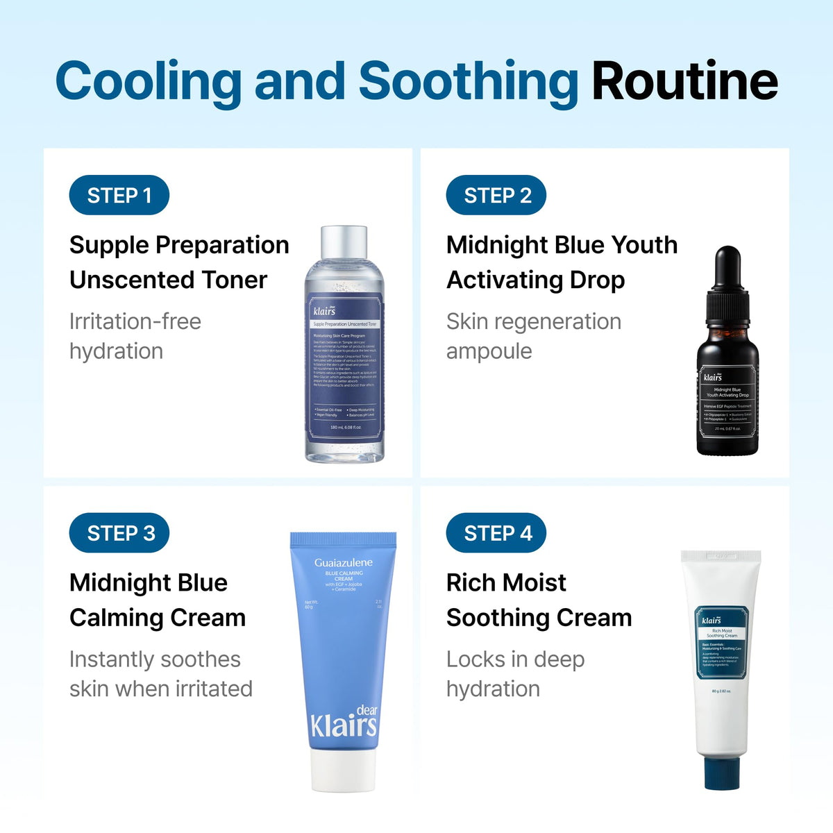 DearKlairs Blue Calming Cream - Face Moisturizer for Redness Relief, 2.11oz