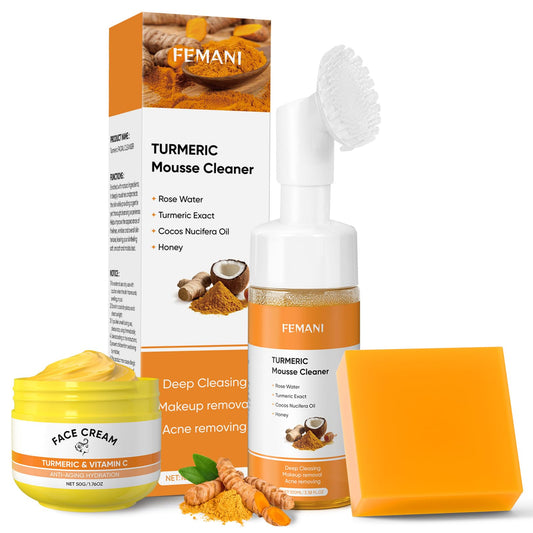 Turmeric Skin Care Set: Turmeric Soap Bar Turmeric Face Wash and Face Cream
