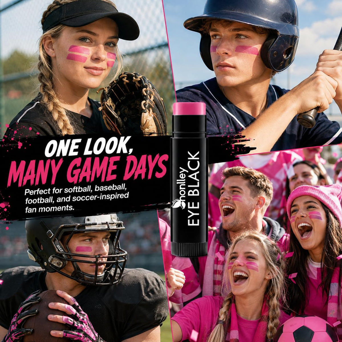 Honlley Hot Pink Football Eye Black Stick, Grease Face Body Paint Halloween