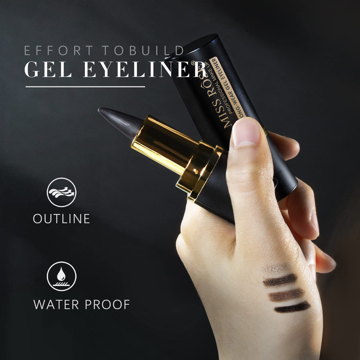 MISS ROSE M Gel Eyeliner, Black Eyeliner Pencils, delineador de ojos contra el agua, Easy to Use, Eye Makeup for Women (Black)