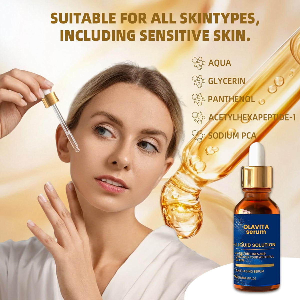 Olavita Liquid Solution Anti Aging Serum, Olavita Serum Vitamin C & E Serum, Promotes Skin Collagen Production, smoothes wrinkles and fine lines (2PCS)
