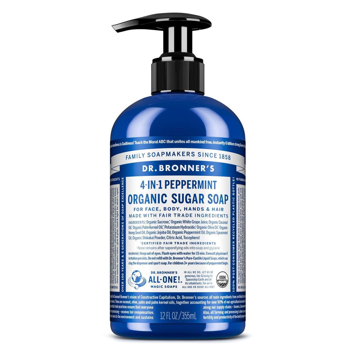 Dr. Bronner's Organic Sugar Soap, Peppermint Bath Wash, 12 oz