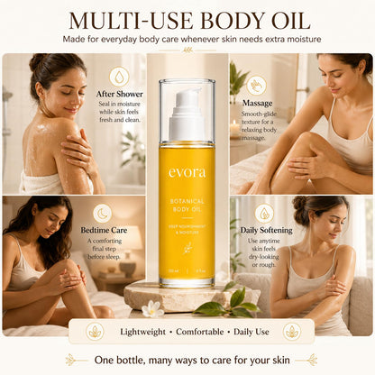 Evora Botanical Body Oil, Lightweight Moisturizing Body Oil, 120 ml