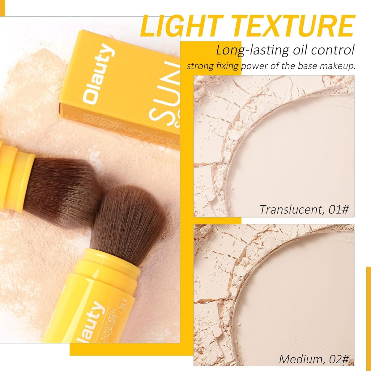 Mineral Sunscreen Setting Powder, SPF 35 Brush Sunscreen Powder for Face & Scalp, Long Lasting Lightweight Breathable, Oil Control Natural Matte Finish (#01 Translucent)