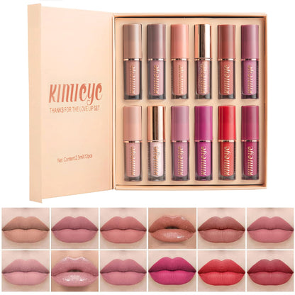 KIMIEYE 12Pcs Liquid Lipstick Set, Shades with Matte Gloss Lip Tint, Set A