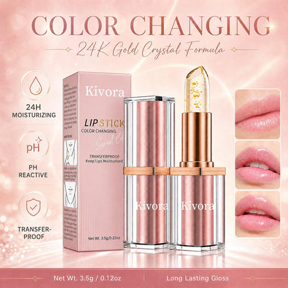 Kivora Lipstick（2 Pack）,Latest Rose Gold Kivora Lipstick for Mature Lips,PH Lipsticks Color Changing, Long Lasting Moisturizing Tinted Lip Balm