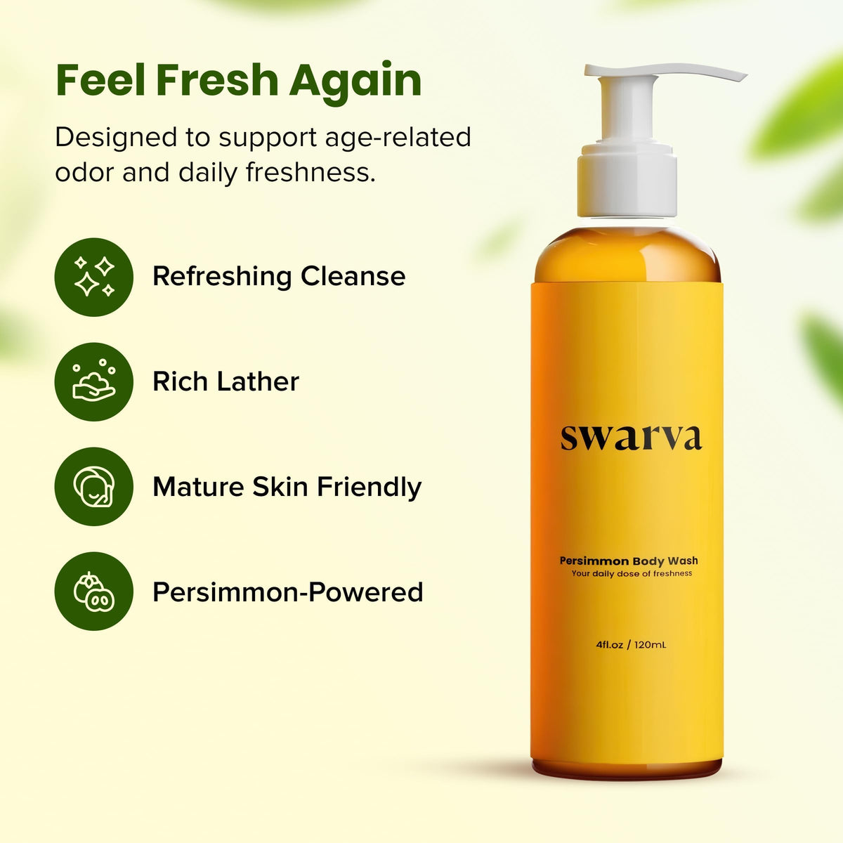 Swarva Japanese Persimmon Body Wash | Odor Cleanser - Sensitive Gel, 2 Pack