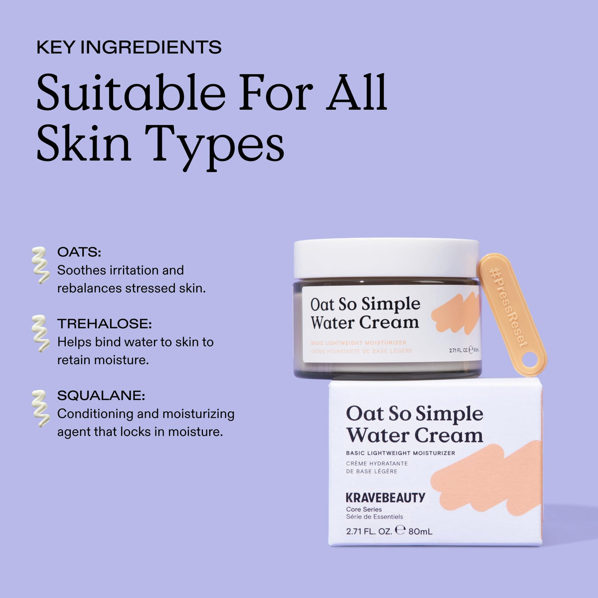 KraveBeauty Oat So Simple Water Cream for Dry, Sensitive Skin, 80 mL