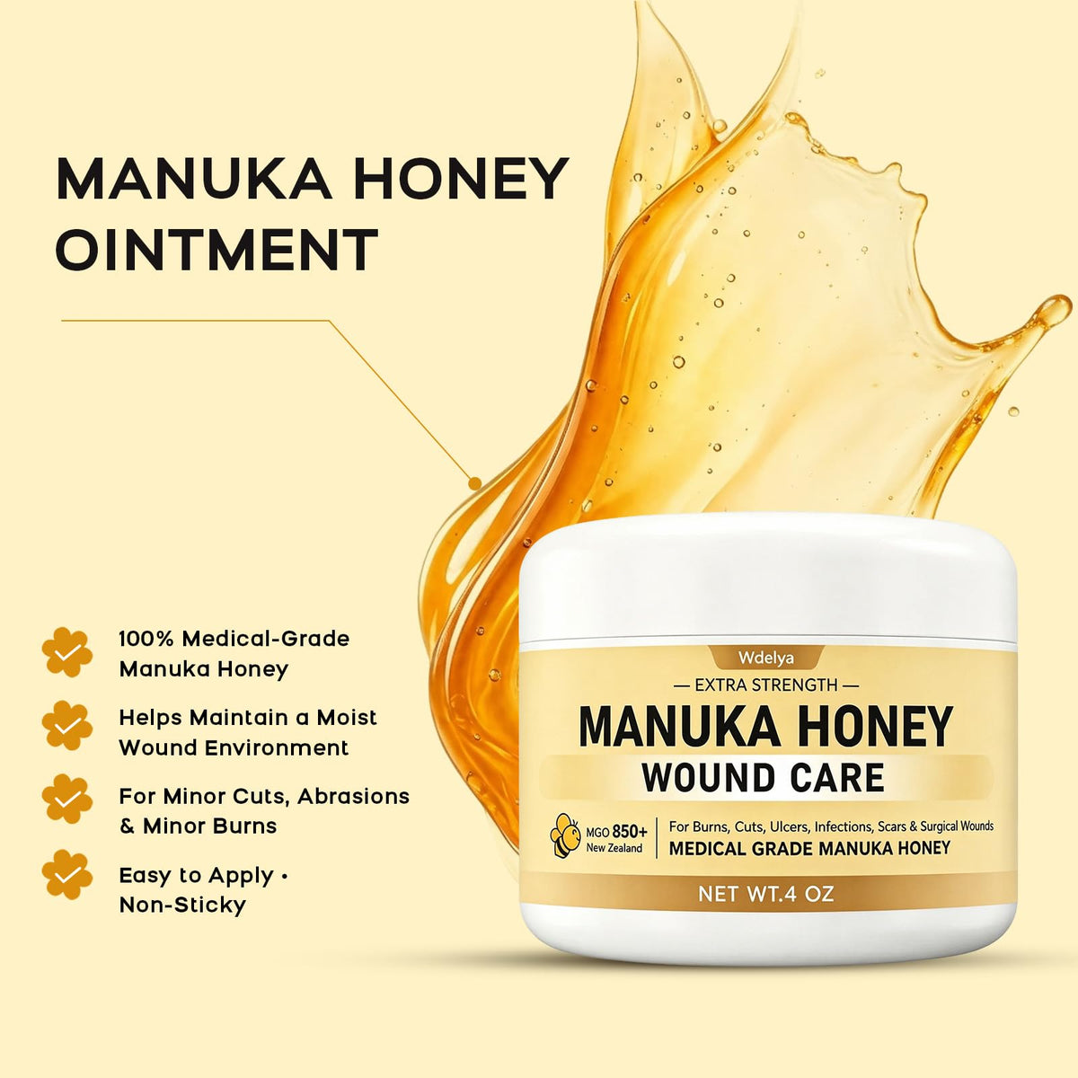 Medical Grade Manuka Honey Wound Care(MGO 949), Medihoney Wound Gel - Speed up Healing for Cuts, Surgical Wounds, Scars, Foot Ulcers, Burns, 4 oz