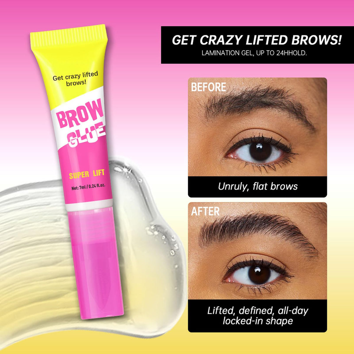 2 Pcs Clear Eyebrow Glue, Powerful Instant Shaping Transparent Eyebrow Gel, Long-Lasting Maintenance and Lifting for 24 Hours, Built-in Styling Comb, All Day Long-Lasting Makeup