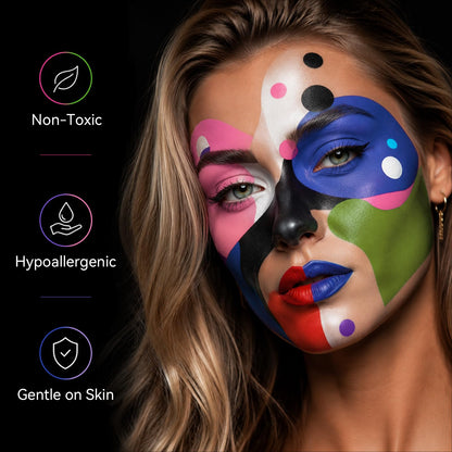 BOBISUKA 3-Color Clown Face Body Paint Water Activated, Black White & Red