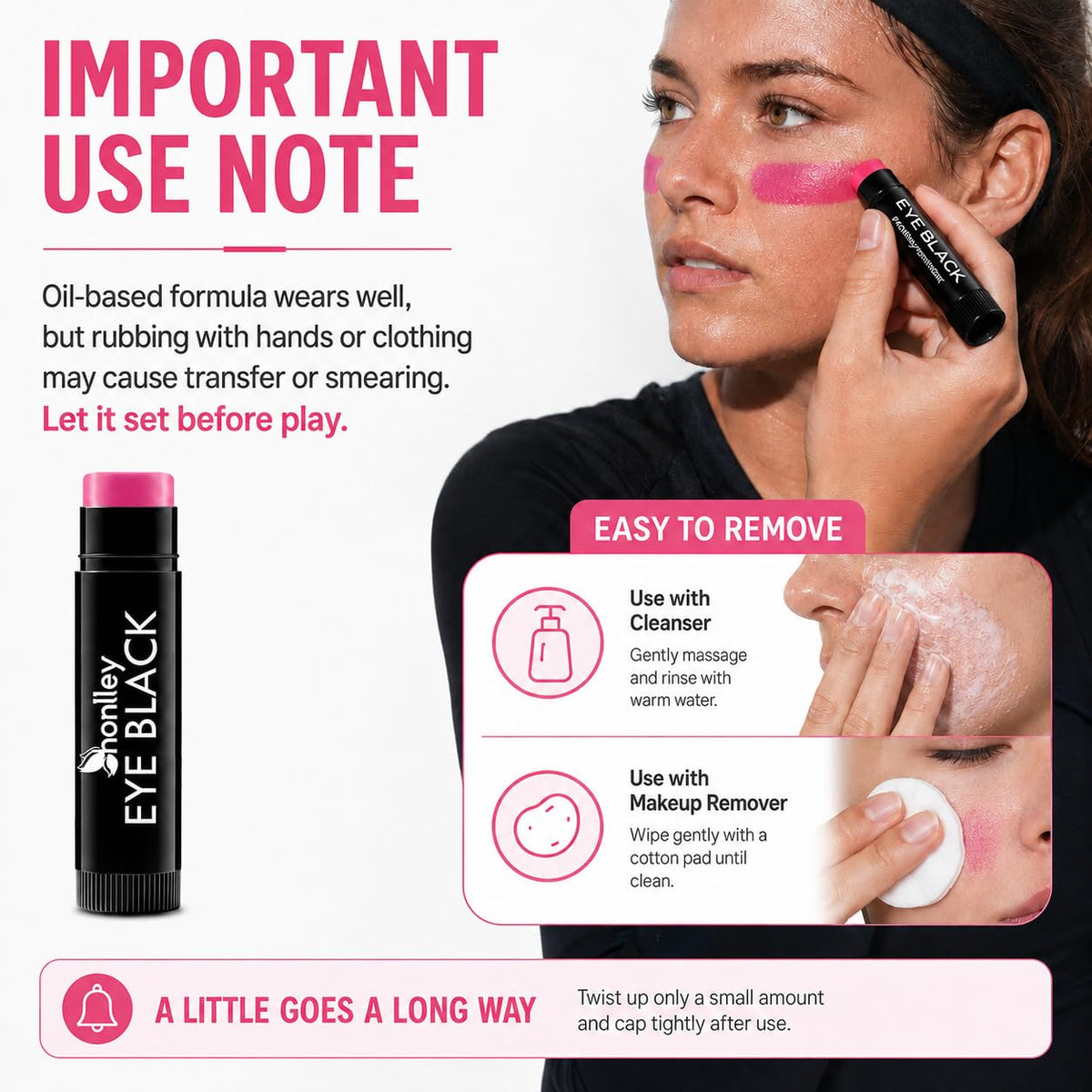 Honlley Hot Pink Football Eye Black Stick, Grease Face Body Paint Halloween