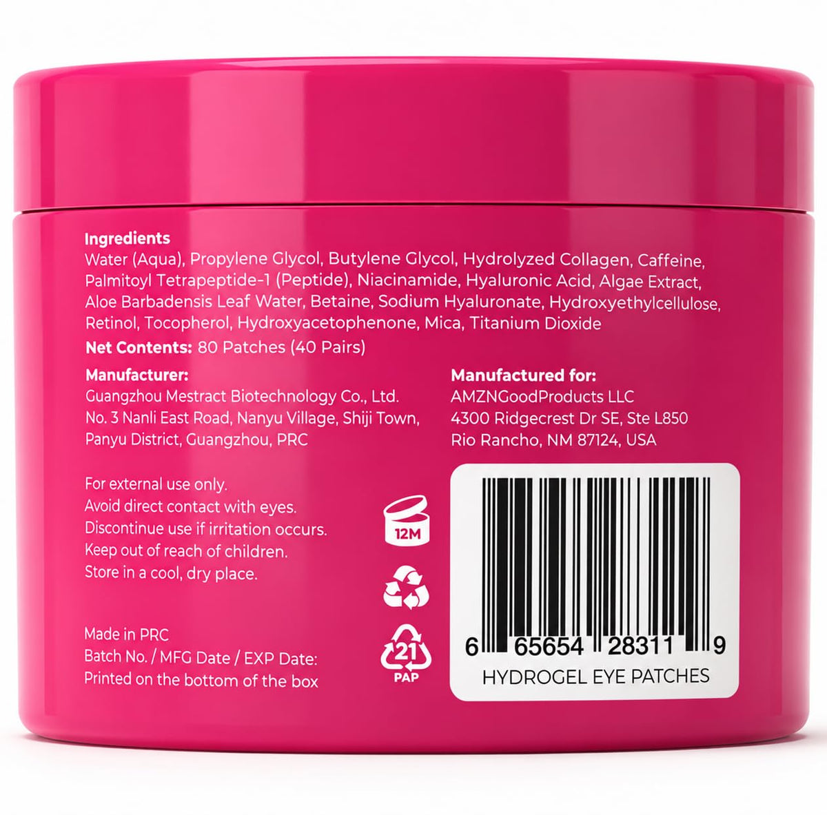 Eye Patches with Pink Peptides & Collagen for Puffy Eyes and Dark Circles