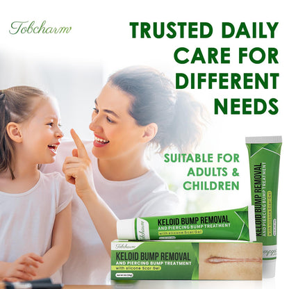 Tobcharm Advanced Keloid Bump Removal: Silicone Keloid Scar Removal Cream for Scars from Piercing, Surgical Marks, Acne, and Burns, Keloid Treatment for Ears, Face, and Body with Healing Formula 30g