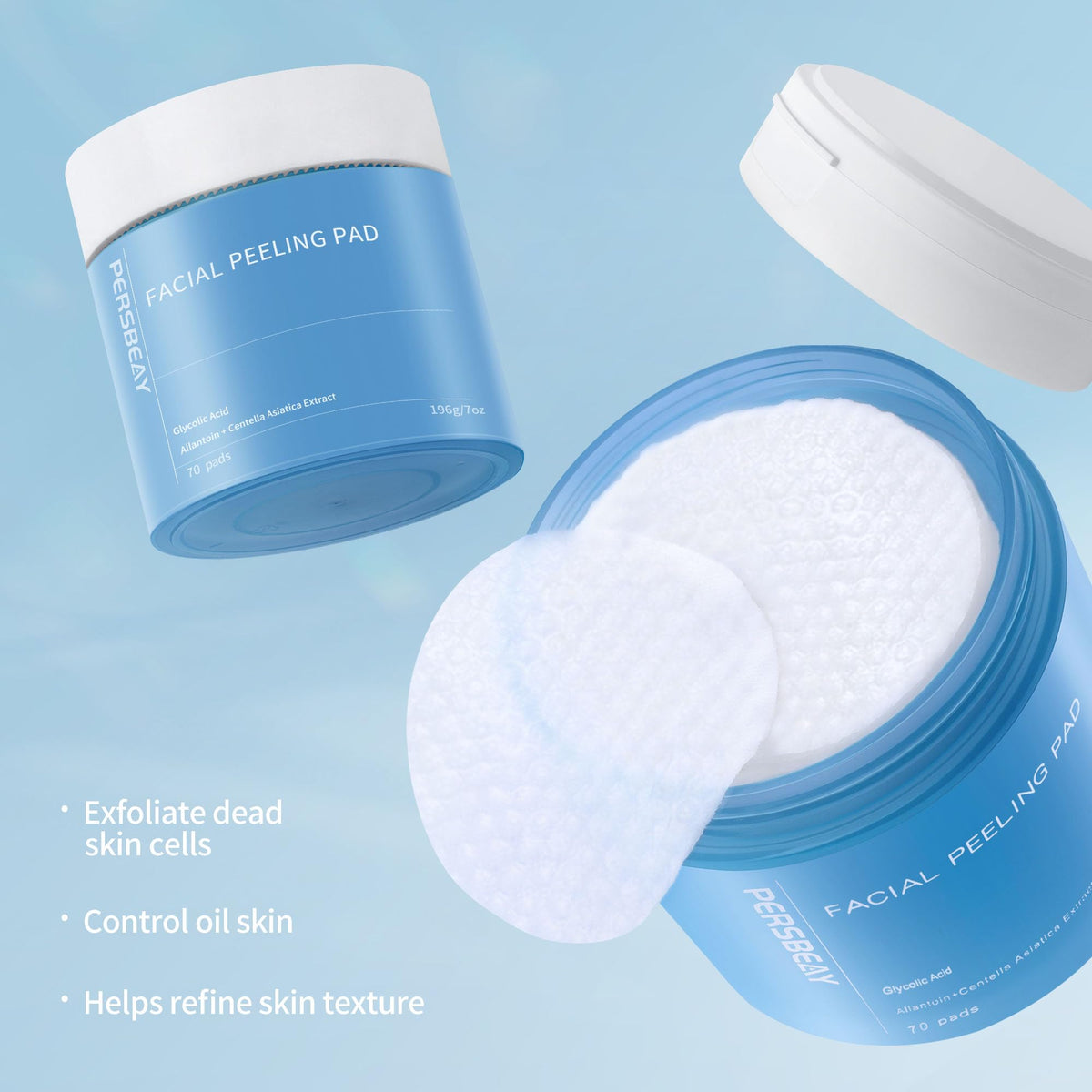 Persbeay Glycolic Acid Pads, Exfoliating Toner Pads for Facial Radiance, Dual Action Gentle Face Pad for Deep Cleaning Effect |Peels & Daily Skin Renewal |Salicylic Acid & Vitamins B3 |70 Count