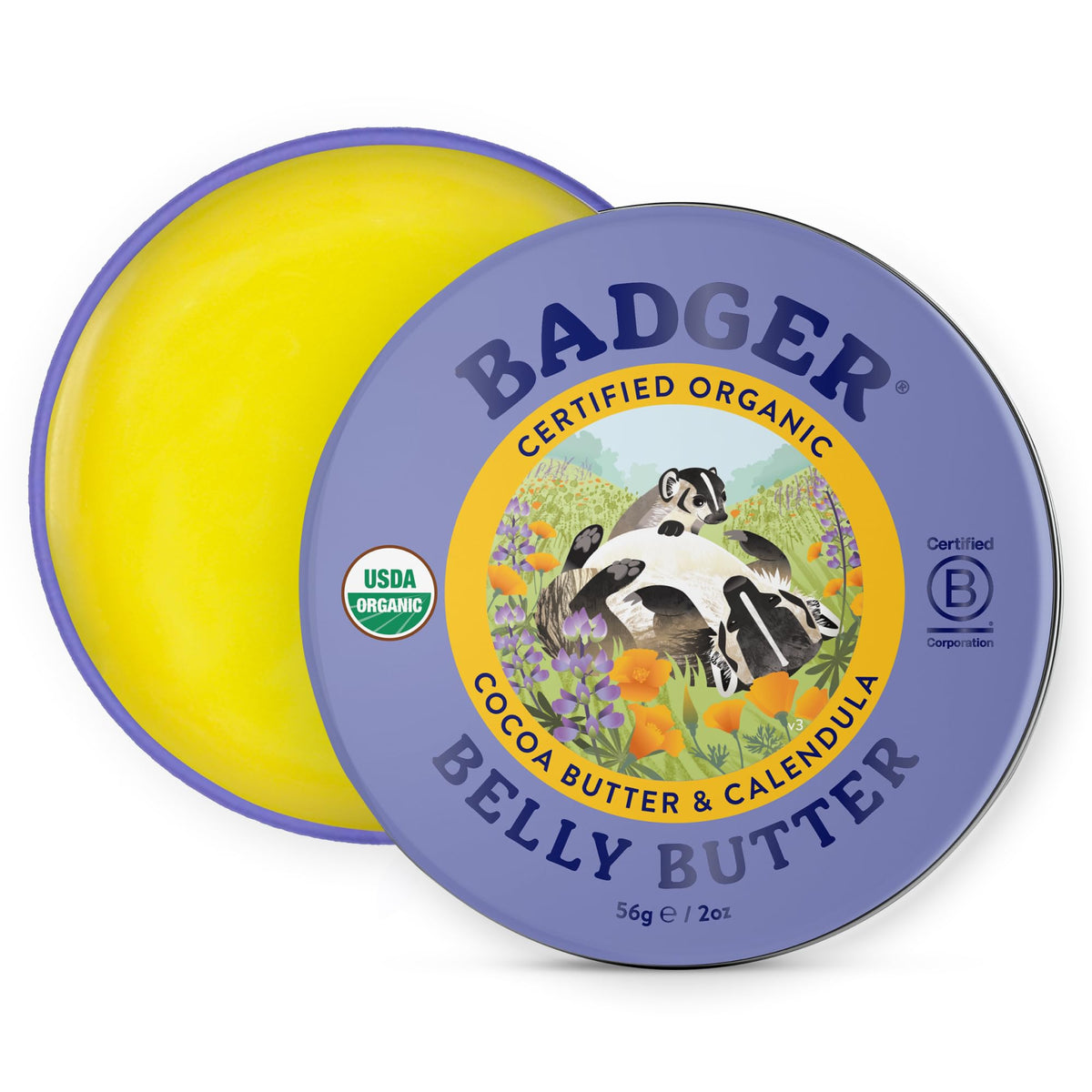 Badger Organic Belly Butter, Cocoa Butter & Coconut, 2 oz Tin