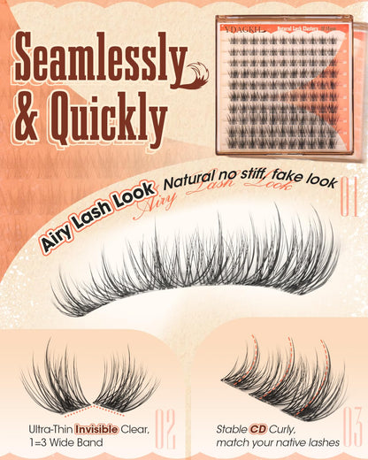 Spikes Lash Clusters Natural Fluffy Cluster Lashes Short 10-12-14mm CD Curl Wispy Cluster Eyelash Extensions Anime Fairy Eyelash Clusters DIY Clear Band Individual Lash Extension Born Doll Manga Look