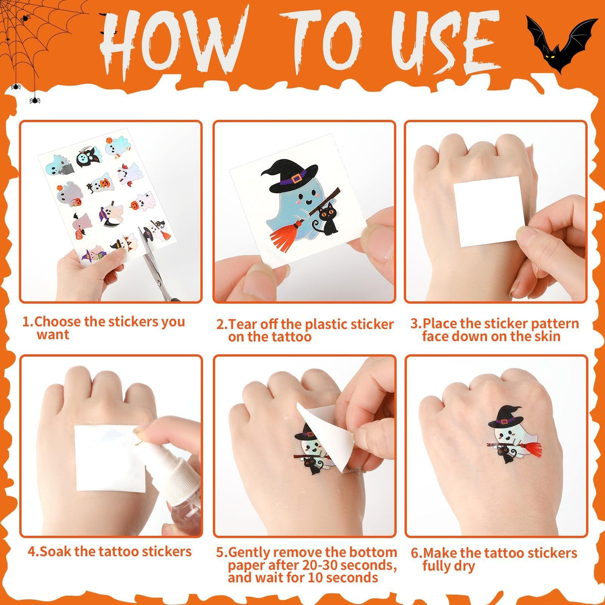 JUNEBRUSHS 120 Pcs Halloween Glitter Temporary Tattoos