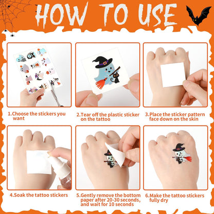 JUNEBRUSHS 120 Pcs Halloween Glitter Temporary Tattoos