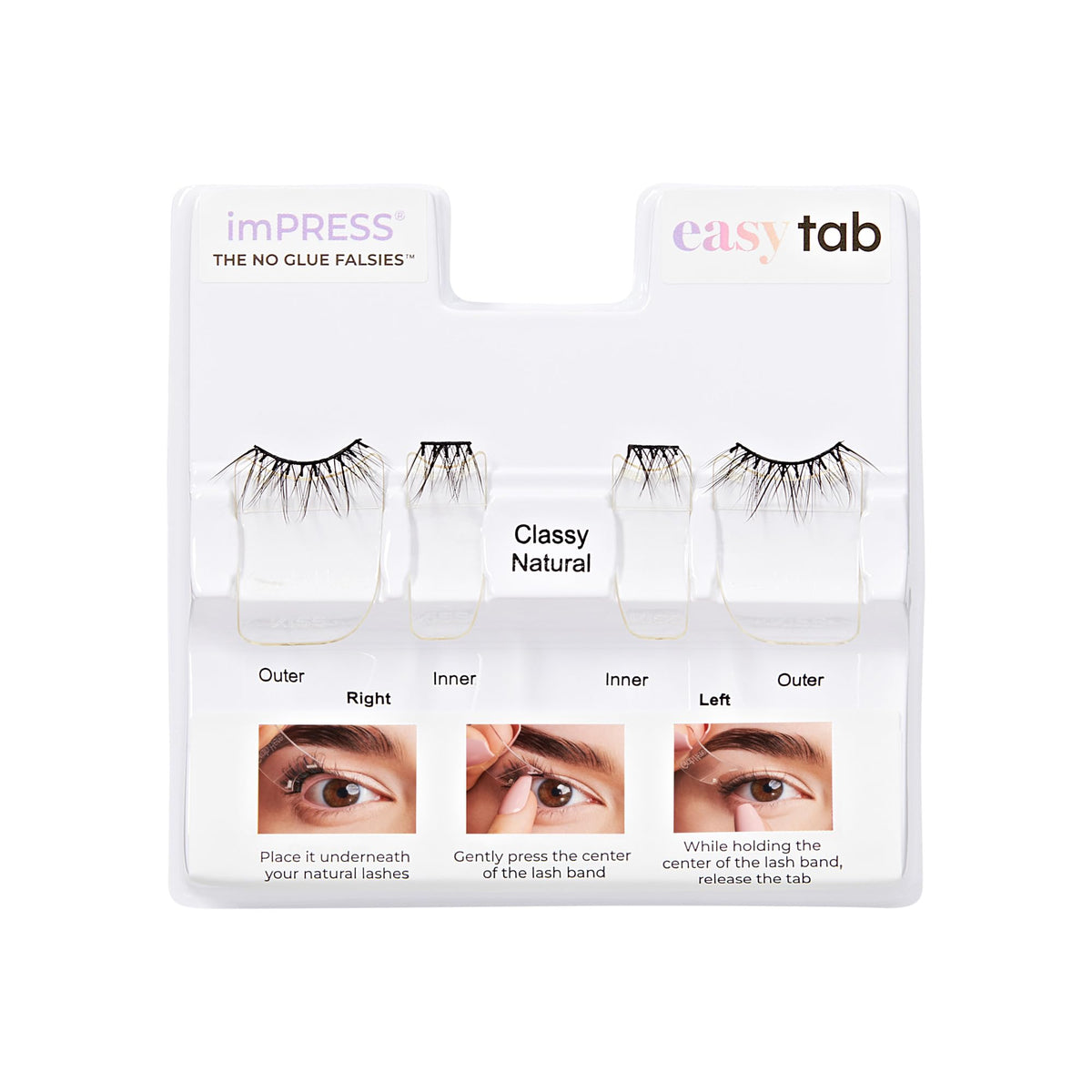 Kiss Impress Falsies Easy Tab Press On Self Adhesive Eyelashes, Black, 'Classy Natural', 1 Pair of 6mm-7mm Inner Natural Volume Eyelash Clusters & 1 Pair of 6mm-10mm Outer Half-Lashes with Easy Tabs