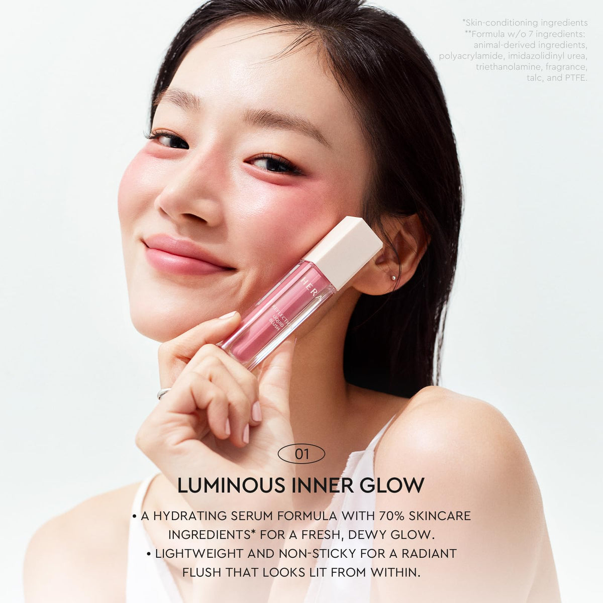 HERA Reflection Liquid Blush #183 Rosy 7.5g – Glass Skin Glow, Hydrating Serum Formula with 70% Skincare Ingredients, Buildable Radiance, Sheer Color, Korean Makeup