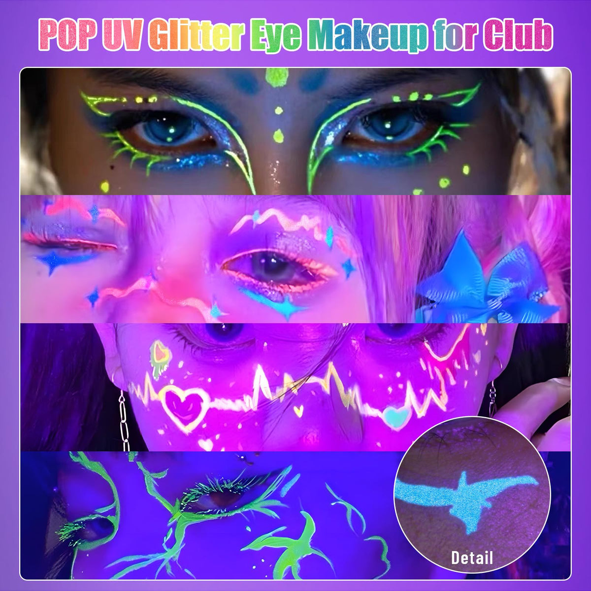 BOBISUKA 7-Color UV Glitter Liquid Eyeliner, Waterproof Neon Eye Liner