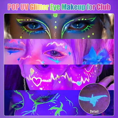 BOBISUKA 7-Color UV Glitter Liquid Eyeliner, Waterproof Neon Eye Liner
