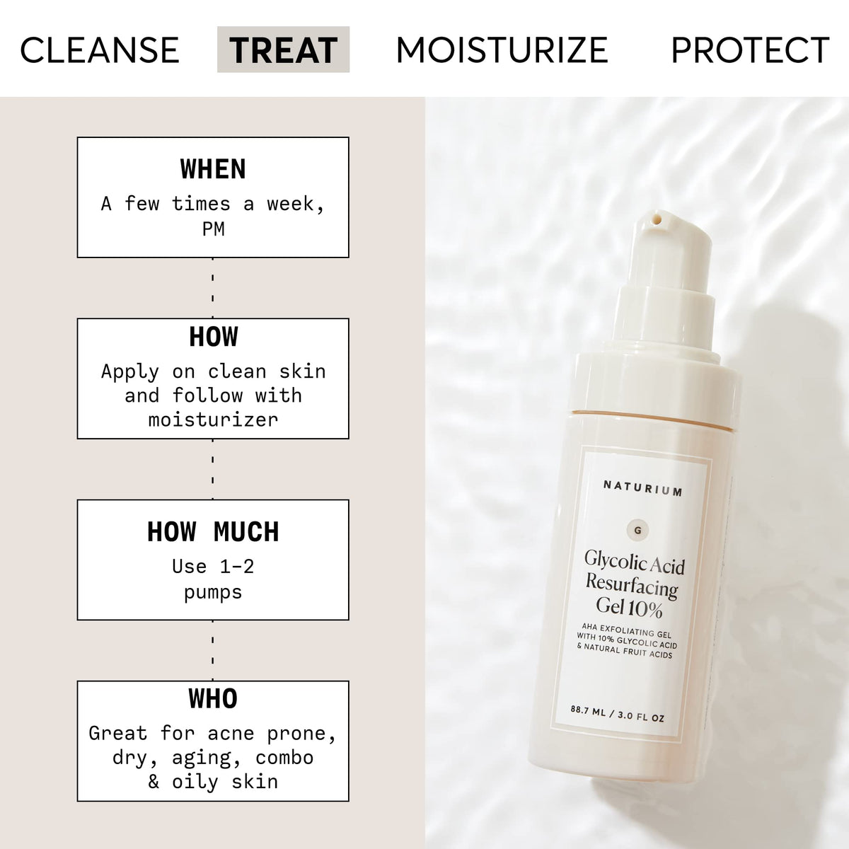 Naturium Glycolic Acid Resurfacing Gel 10%, AHA Exfoliating Gel with Natural Fruit Acids, 3.0 oz