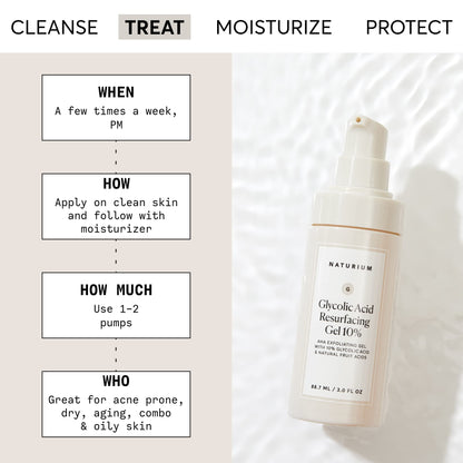 Naturium Glycolic Acid Resurfacing Gel 10%, AHA Exfoliating Gel with Natural Fruit Acids, 3.0 oz