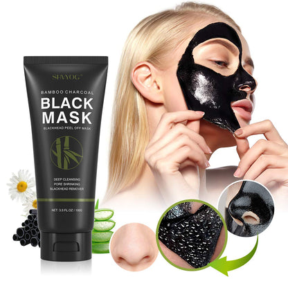 Blackhead Peel Off Face Mask, SHVYOG 3-in-1 Blackhead Remover Mask with Brush & Tea Tree Oil Serum, Charcoal Face Mask for Deep Cleansing Blackheads, Dirts, Pores, Skin Oil (100g+30ml)