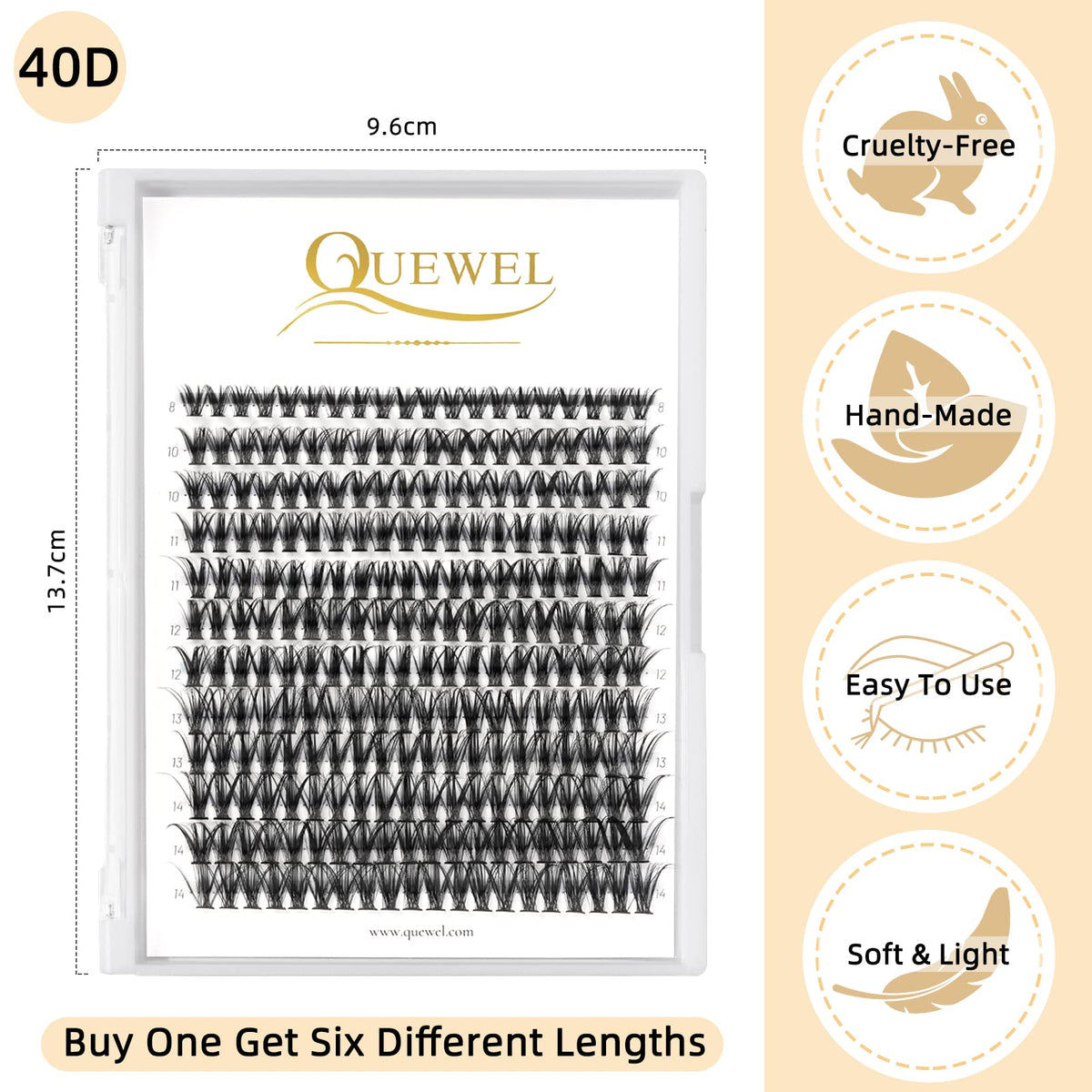 QUEWEL Cluster Lashes 240Pcs Individual Lashes 40D 0.07D Curl Mix8-14mm Lash Extensions Clusters Lash Soft&Natural False Eyelashes Individual DIY Eyelash Extension at Home(40D 0.07D MIX8-14)