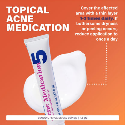 Rugby Acne Medication - Benzoyl Peroxide Gel USP 5% - Vanishing Formula - Greaseless - Helps to Clear Up Acne Pimples - 1.5 Oz. (1 Pack)