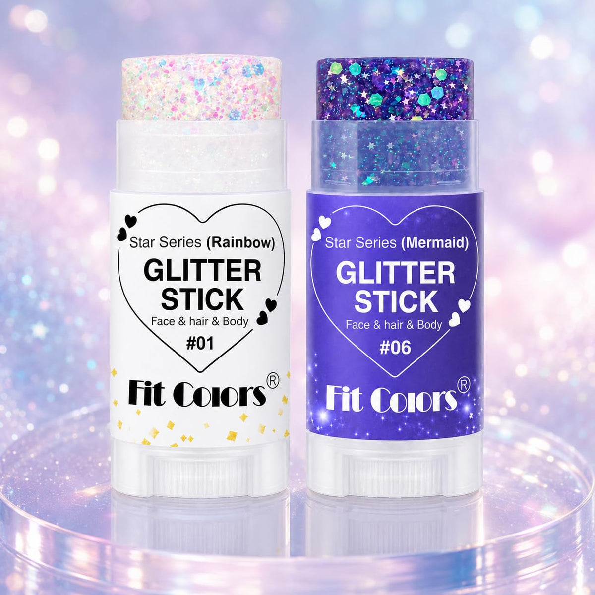 Glitter Stick 2 Pack, White & Purple Face Body Glitter Stick for Hair