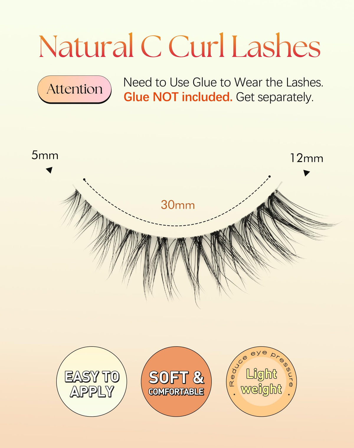 Natural Lashes Cat Eye 12MM False Eyelashes Wispy Lash Strips C Curl False Lashes Natural Look with 0.1MM Clear Band 3D Volume Strip Eyelashes Pack ChirpyLuna 7 Pair