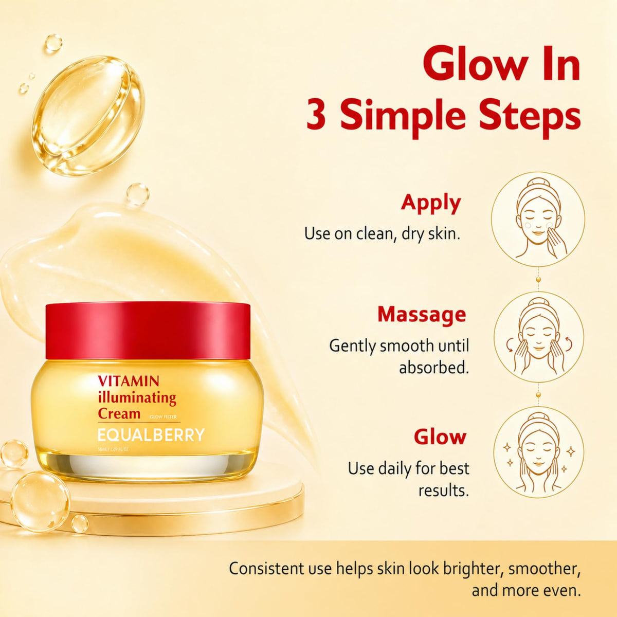 EQUALBERRY Vitamin Illuminating Cream with Niacinamide, TXA, Ceramide | Brightening for Uneven Tone & Dull Skin, Skin Barrier Support, Lightweight Hydration, 1.69 fl oz / 50ml