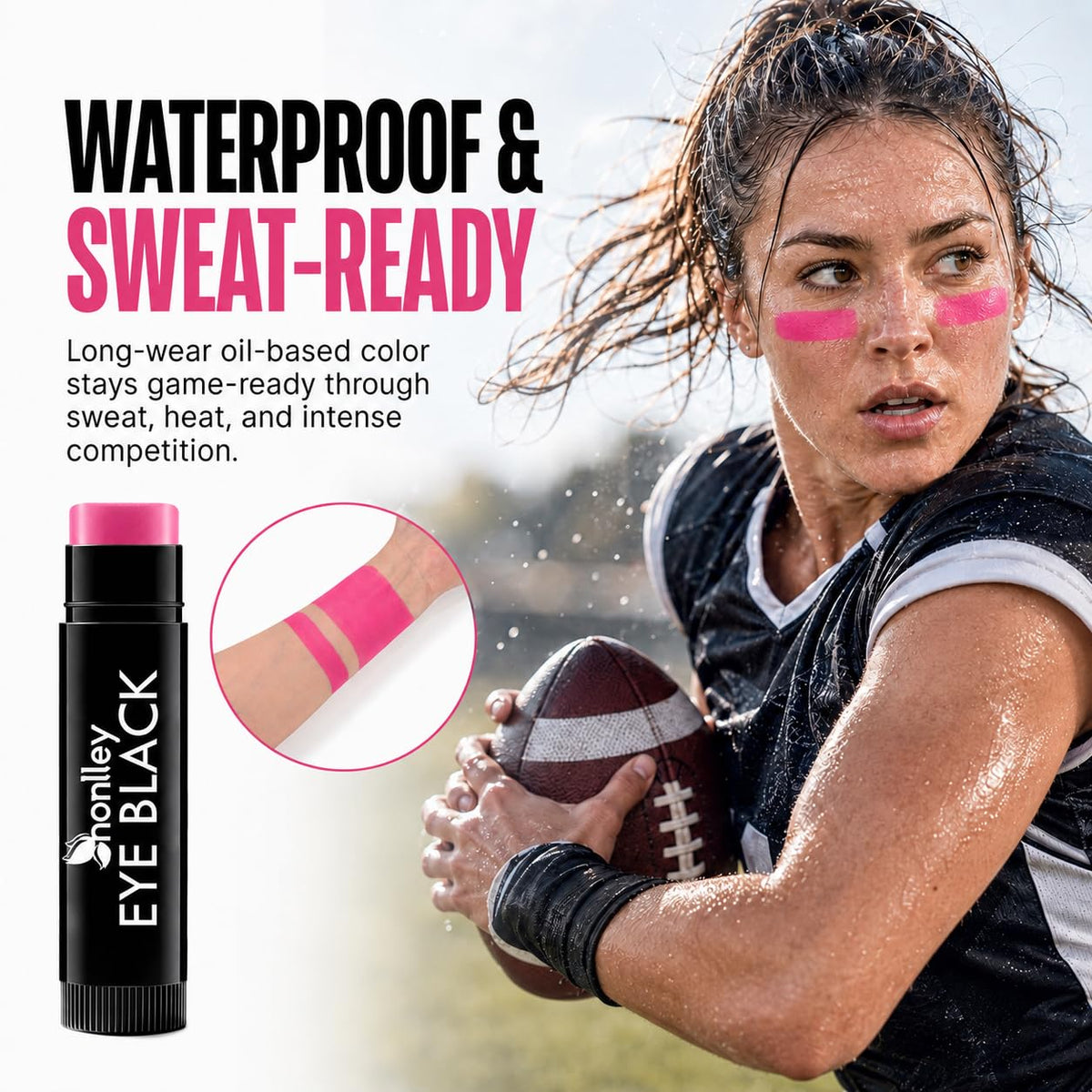 Honlley Hot Pink Football Eye Black Stick, Grease Face Body Paint Halloween