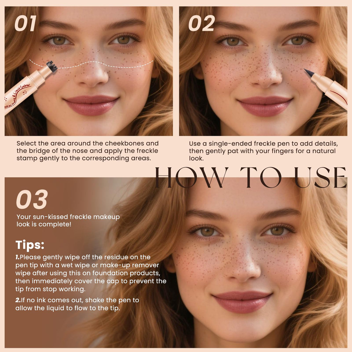 HOSAILY 2 in 1 Dual Ended Dark Brown Freckle Stamp&Freckle Pen, Waterproof Quick Dry Soft Dot Faux Freckles, Natural Lifelike Long Lasting Fake Freckle Marker Pencil Face Decoration Sunkissed Makeup