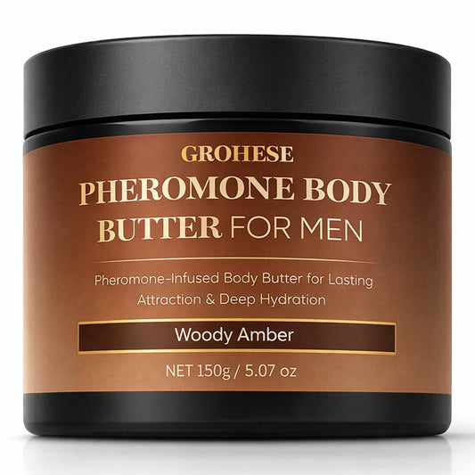 Allaura Beauty Pheromone Body Butter Men, Mens Skin Cream, Cologne-Inspired Fragrance Moisturizer with Shea Butter, Cocoa Butter & Coconut Oil, Non-Greasy Hydrating Body Cream - Woody Amber